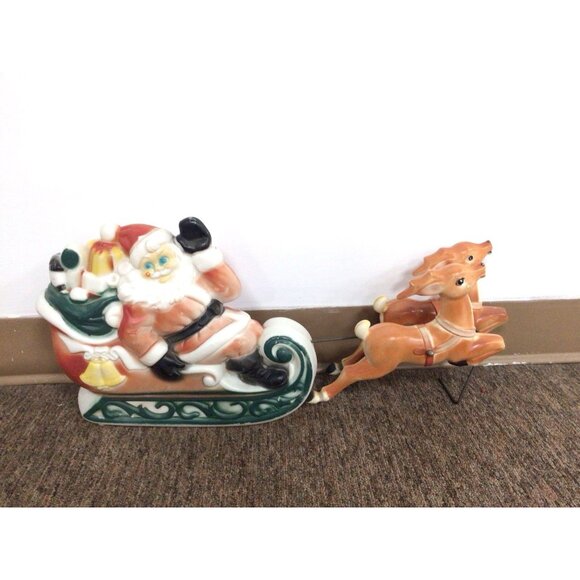 Empire Blow Mold Christmas Santa Sleigh 2 Reindeer 1970 - Picture 3 of 8